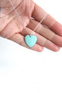 Enamel necklace turquoise heart