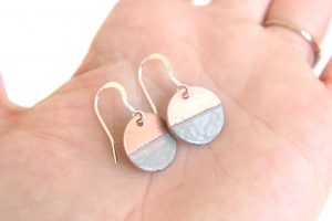 Copper and Grey Disc earrings Grey and copper earrings