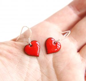 Bright red heart earrings