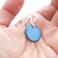 Pastel blue disc earrings enamel on copper