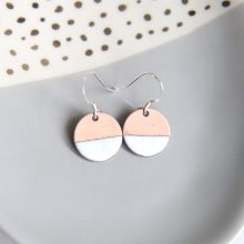 Classic white enamel earrings Copper and white earrings