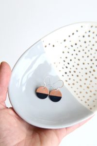 Enamel disc earrings Black and copper earrings