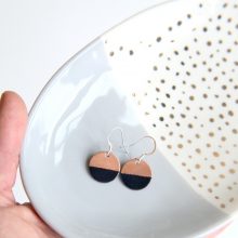Enamel disc earrings Black and copper earrings