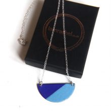 Blue blue enamel necklace Enamel semi-circle necklace