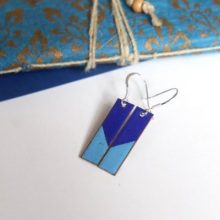 Rectangle Earrings Blue Enamel