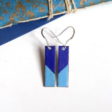 enamel earrings blue and navy enamel Blue rectangle earrings