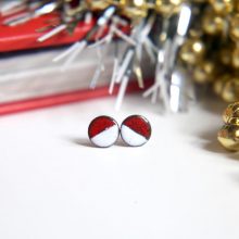 Red and white enamel disc earrings