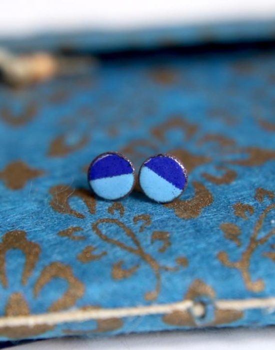 Blue Enamel Disc Earrings