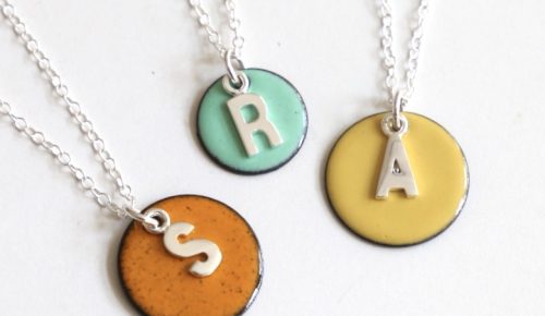 Enamel necklace with silver initial
