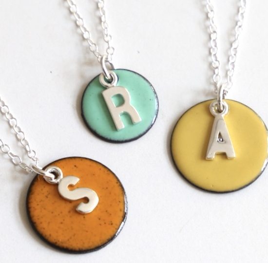 Enamel necklace with silver initial