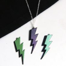 Enamel on copper lightning pendant Large Lightning Bolt Necklace