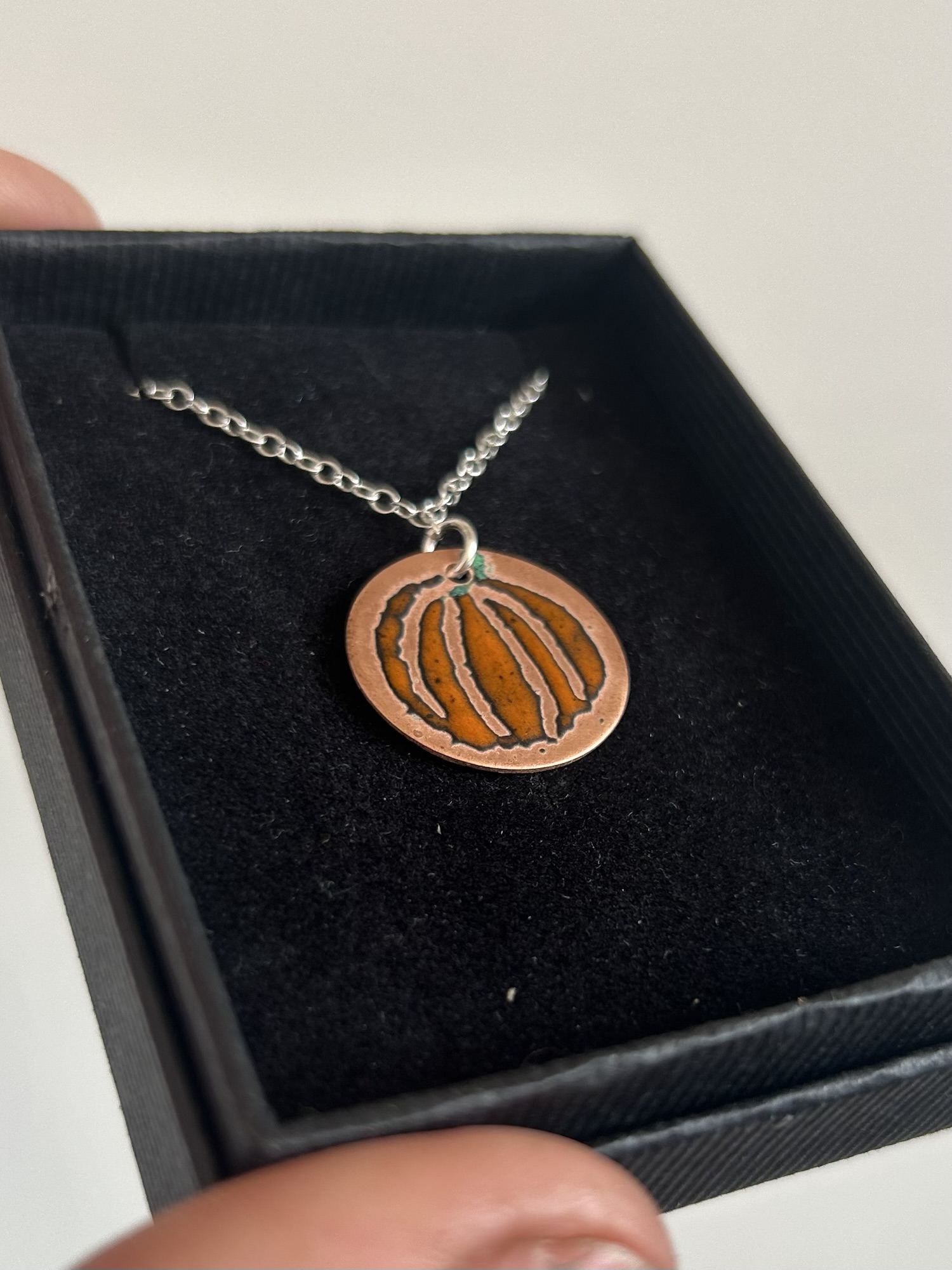 Autumnal pumpkin pendant Enamel pumpkin pendant