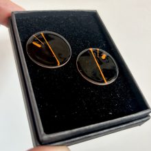 Large black disc studs Enamel Disc earrings black